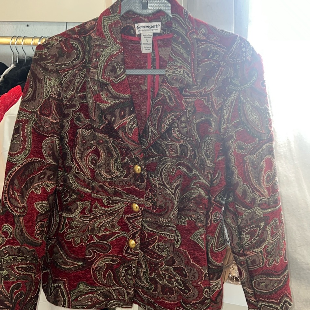 💥SOLD 💥Vintage Serengeti Tapestry Blazer Jacket Size m - Picture 4 of 4